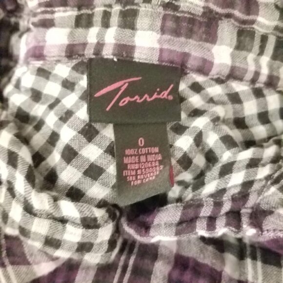 Torrid Plaid Button Up 3/4 Sleeve Tie Belt Top 0X - Picture 4 of 6